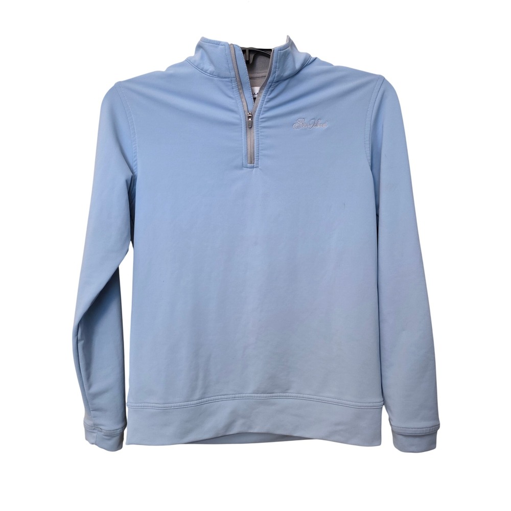 Peter Millar Youth Light Blue Sea Island Performance 1/4 Zip Pullover Size M